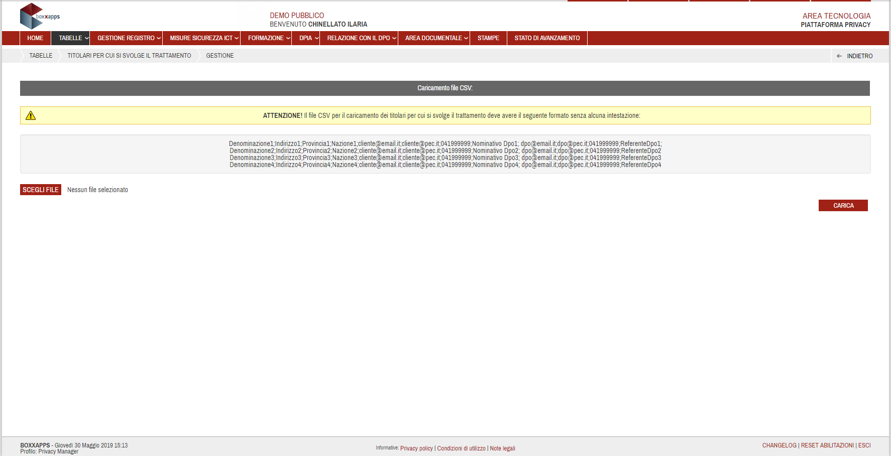 Funzione Titolari CSV