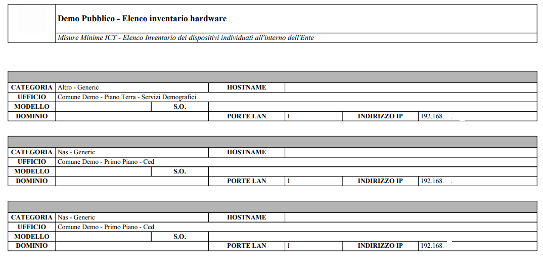 Sottofunzione Stampa Inventario Hardware