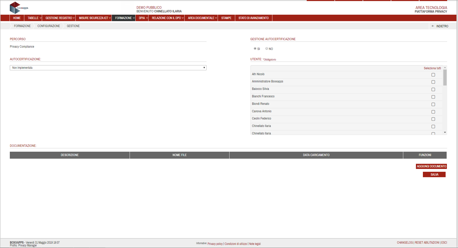 Sotto Funzione Configurazione - Modifica