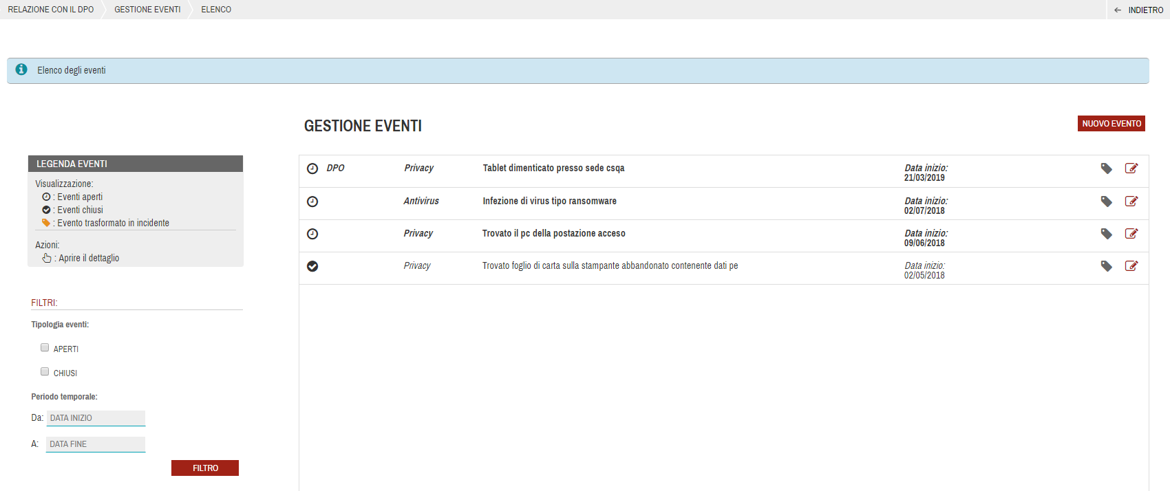 Relazione Gestione Eventi