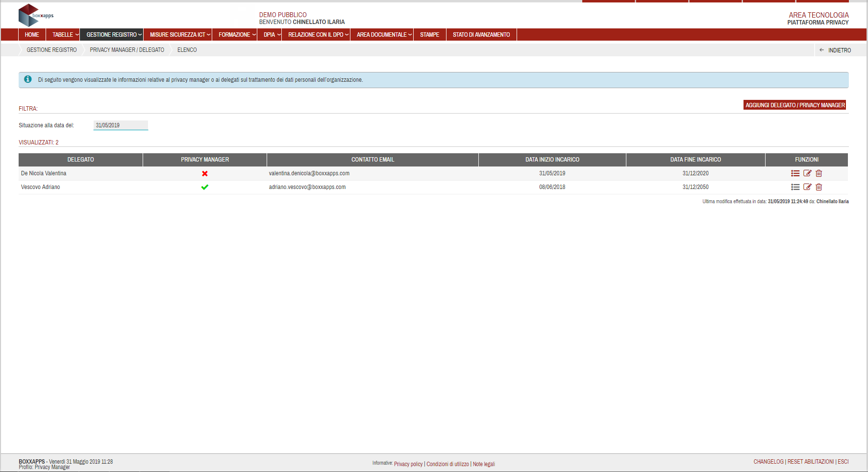 Funzione Privacy Manager