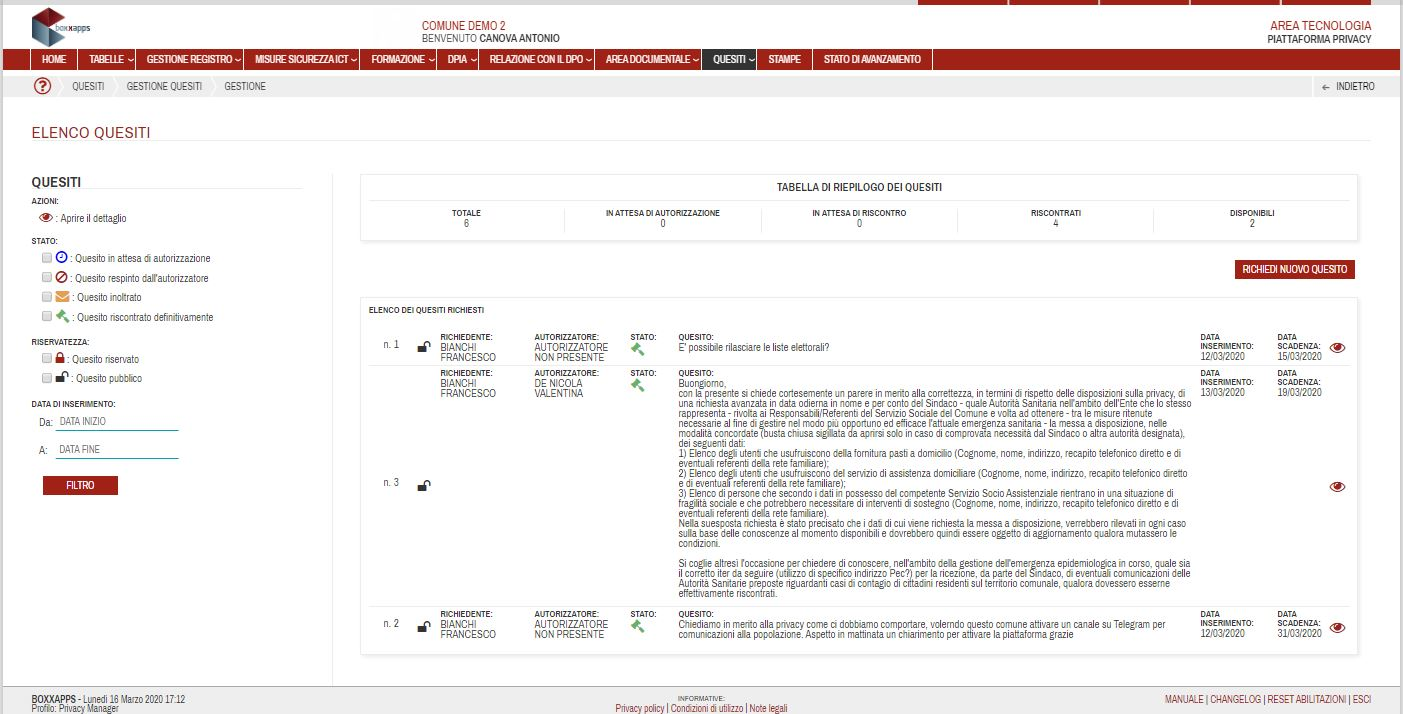 Sotto Funzione Gestione Quesiti