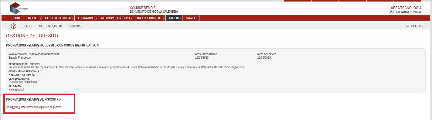 Sotto Funzione Gestione Quesiti