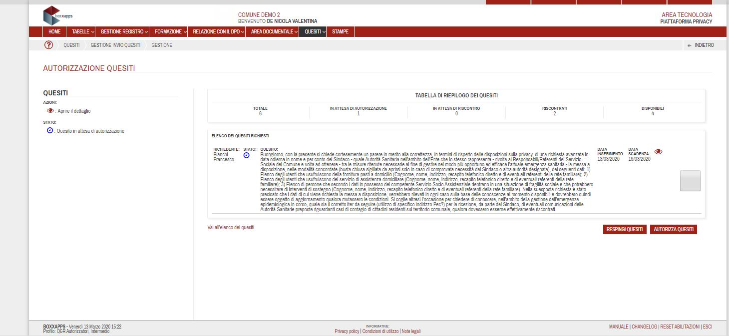 Sotto Funzione Gestione Invio Quesiti